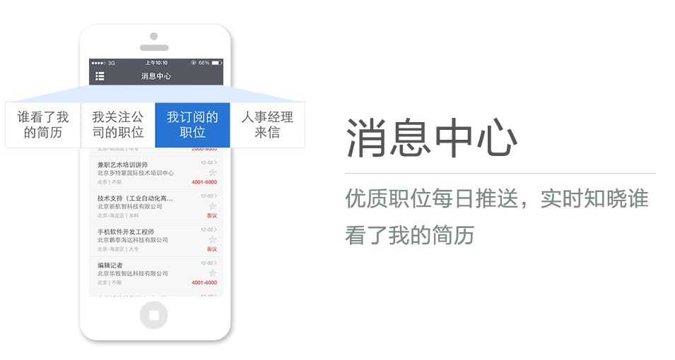 優(yōu)質(zhì)職位每日推送，實時知曉誰看了我的簡歷